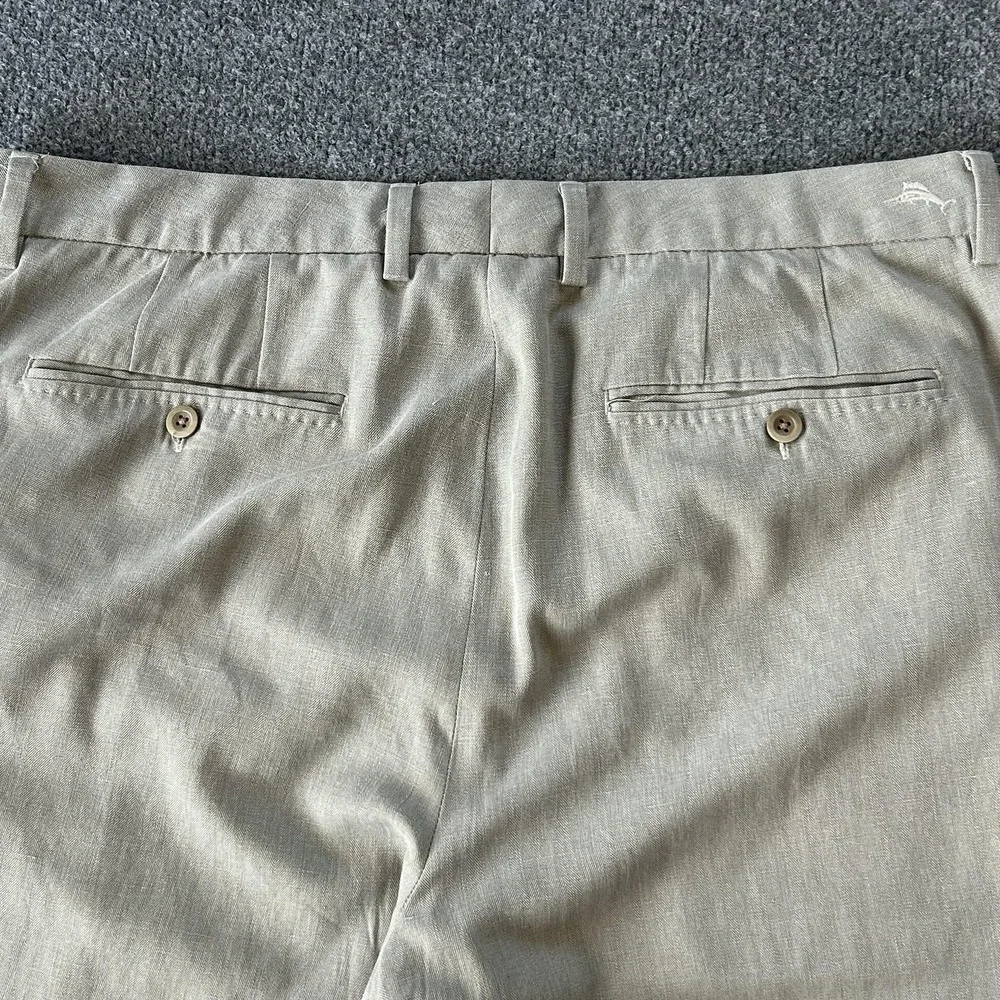 Tommy Bahama Pants Mens 38x32 Beige Silk Cotton Herringbone Dress‎ Trousers